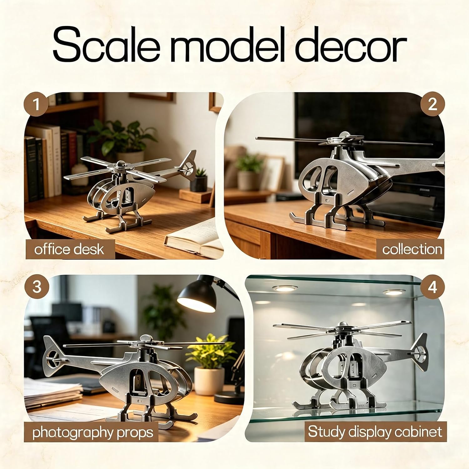 Helicopter Figurine of 304 Stainless Steel , Rotating Metal Desk Decor image 2