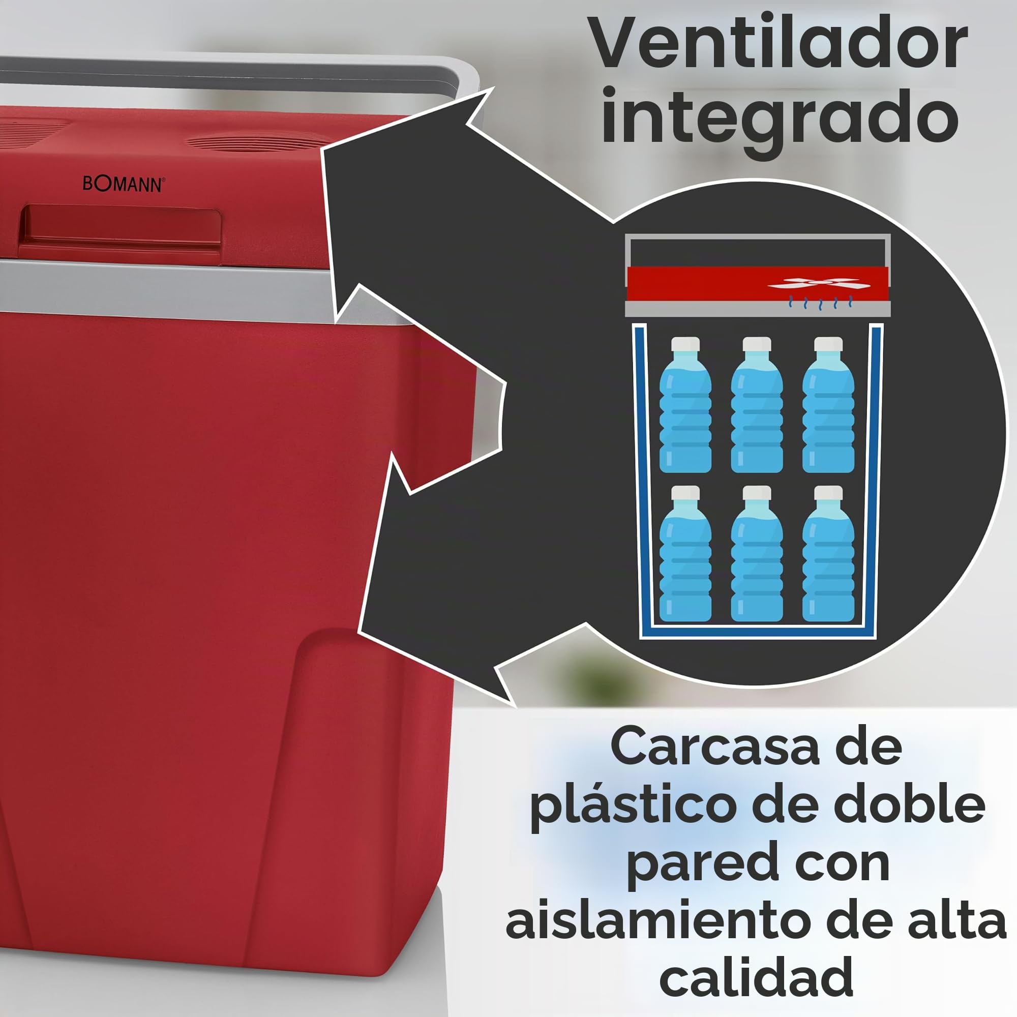 Nevera portátil Bomann® para coche | Carcasa robusta | Nevera eléctrica 12V 230V | Nevera para camping 22L | Nevera portátil para coche | Nevera portátil para coche KB 6011.1 CB Roja