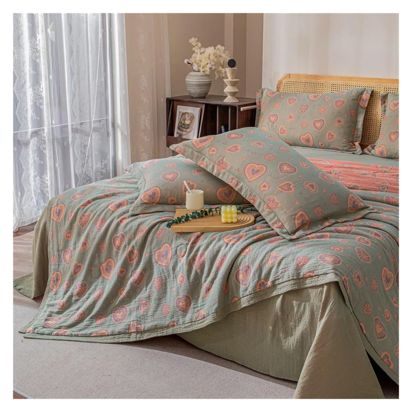 ADovz Coperta da letto ispessita con garza di cotone plaid Coperte Jacquard trapunta sottile estiva piumino set biancheria da letto Compatible with la casa Copriletto sul letto,Lenzuola