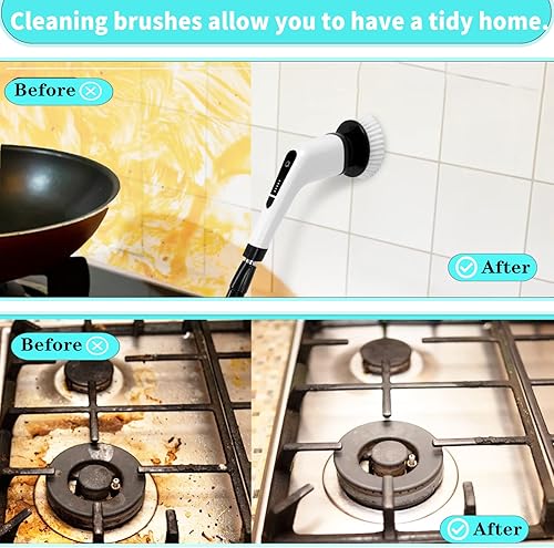 Miniatura 5 de Limpiador eléctrico giratorio, limpiador de ducha inalámbrico para limpieza con 7 cabezales de cepillo de limpieza multiusos, limpiador de baño con