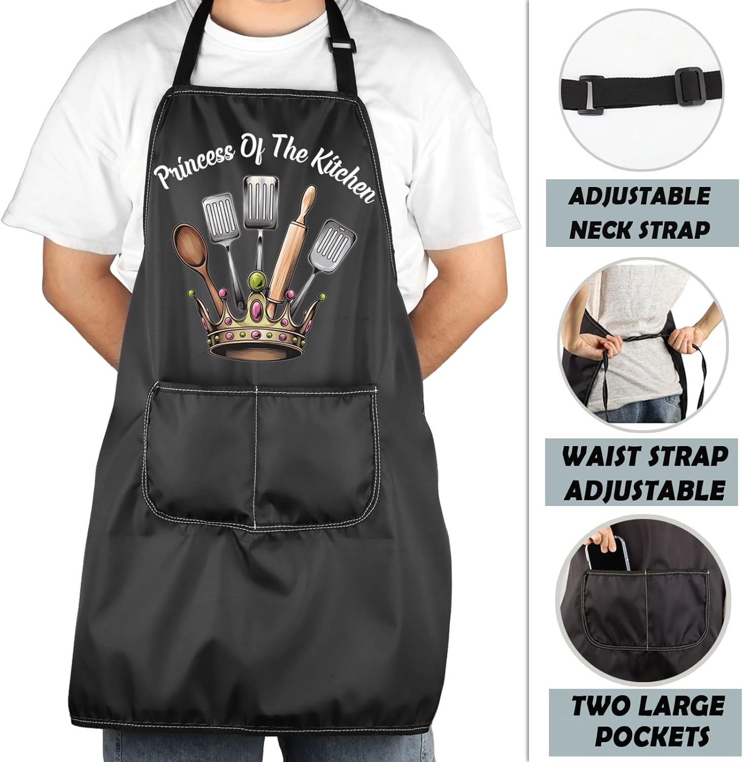 MNIGIU Best Chef Gift Princess Of The Kitchen Apron With Pockets Housewarming Gift Kitchen Awesome Quote Cooking Apron - Image 4