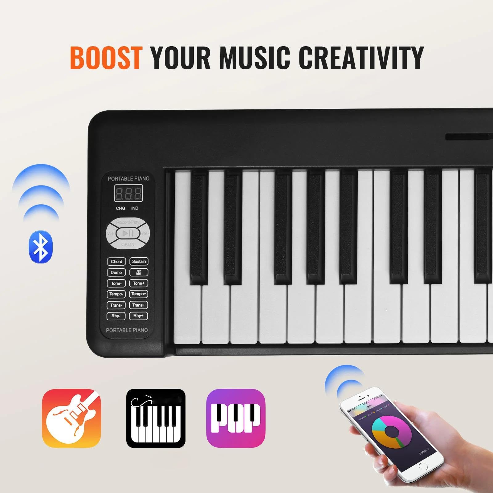 Pianino Elektroniczne Profesjonalne Elektroniczne Cyfrowe Pianino Składane 61 Lub 88 Klawiszy Ładowalne Dla Początkujących Dorosłych(88 Keys White)