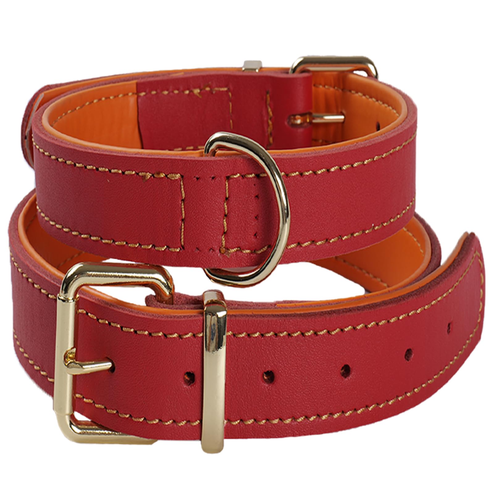 Collar de Cuero Resistente para Perros, Acolchado y Hecho a Mano para Razas Medianas, Grandes y XL, Diseño Grueso y Cómodo Resistente, Suave y Duradero(Rojo,XL)