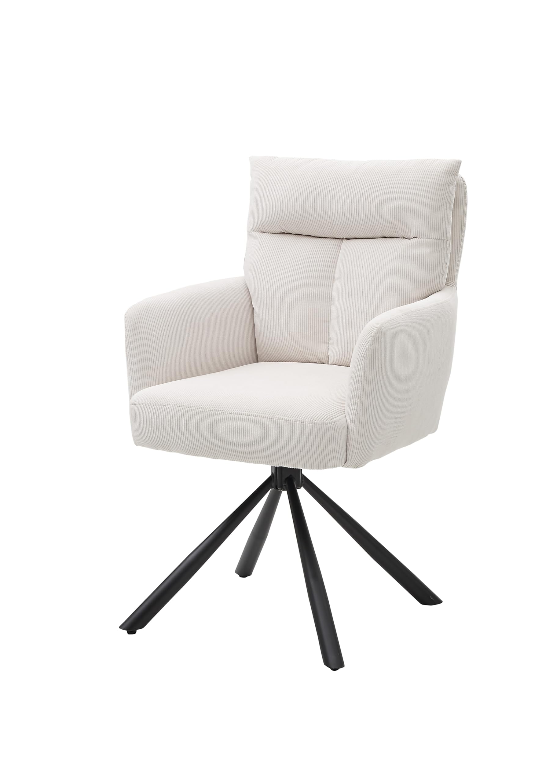 SOFIA Esszimmerstuhl Cord-Bezug, schwarzes Metallgestell, Beige | 60 x 93 x 67 cm (B/H/T), Gepolsterte Rückenlehne mit T-Ziernaht, Sitzhöhe 48 cm, für Esszimmer, Wohnzimmer, Küche, Büro