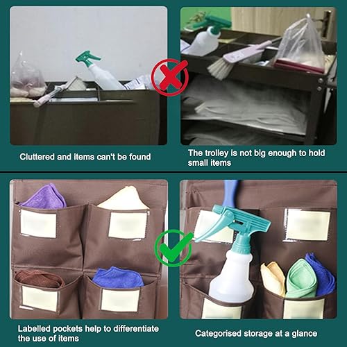 Miniatura 3 de Bolsa de repuesto para carrito de limpieza, impermeable, gruesa, comercial, 8 bolsillos, organizador de carrito de limpieza para ama de casa,