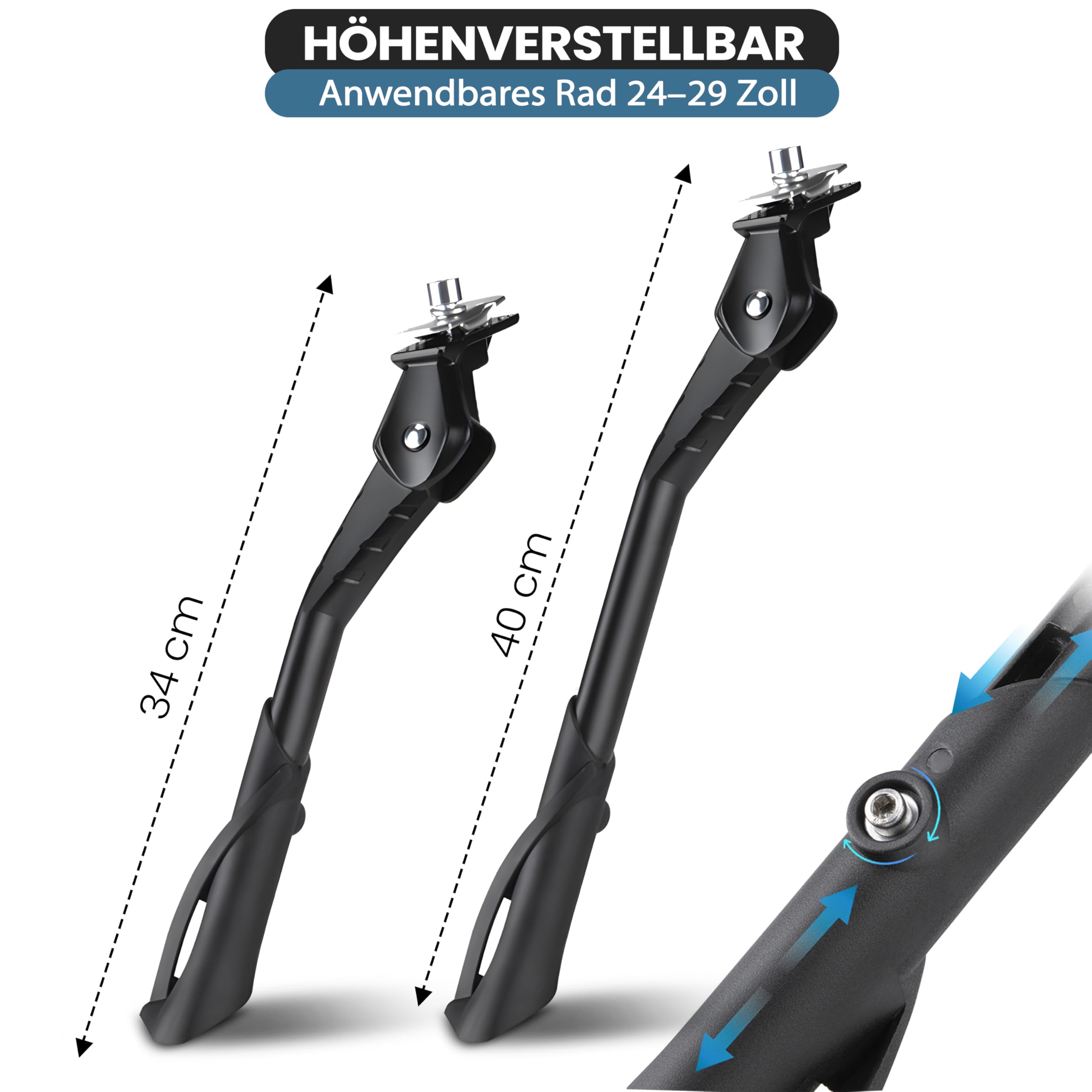 Béquille Latérale Vélo Réglable En Hauteur - Alliage Alu, Charge Max 35 Kg, Antidérapante, Pour VTT, Vélo électrique, Route (24-29 Pouces)