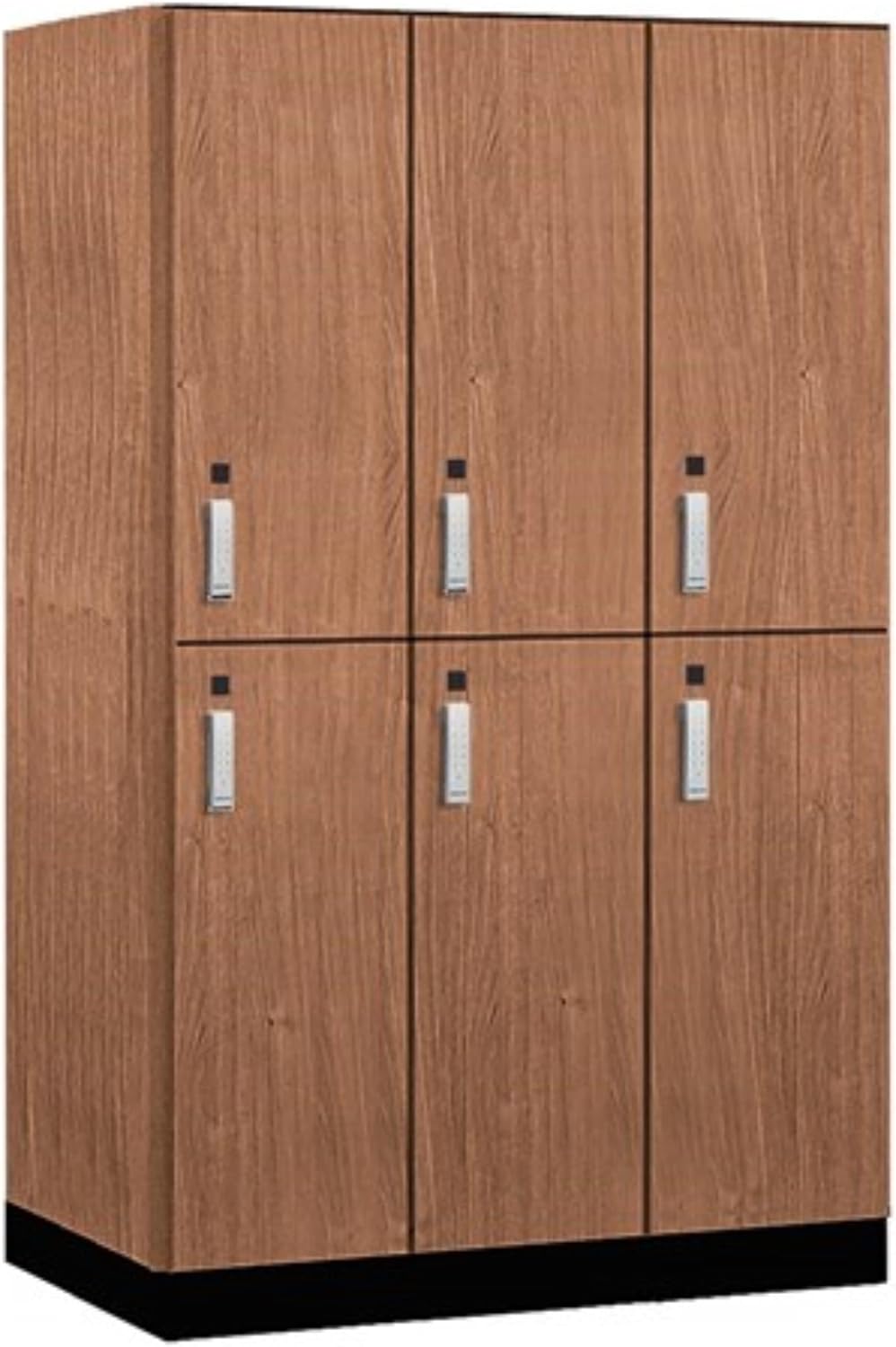 Salsbury 15" Wide Premier Wood Locker-Double Tier-3 Wide-6 Feet High-24 Deep-Red Oak-Silver Electronic Locks