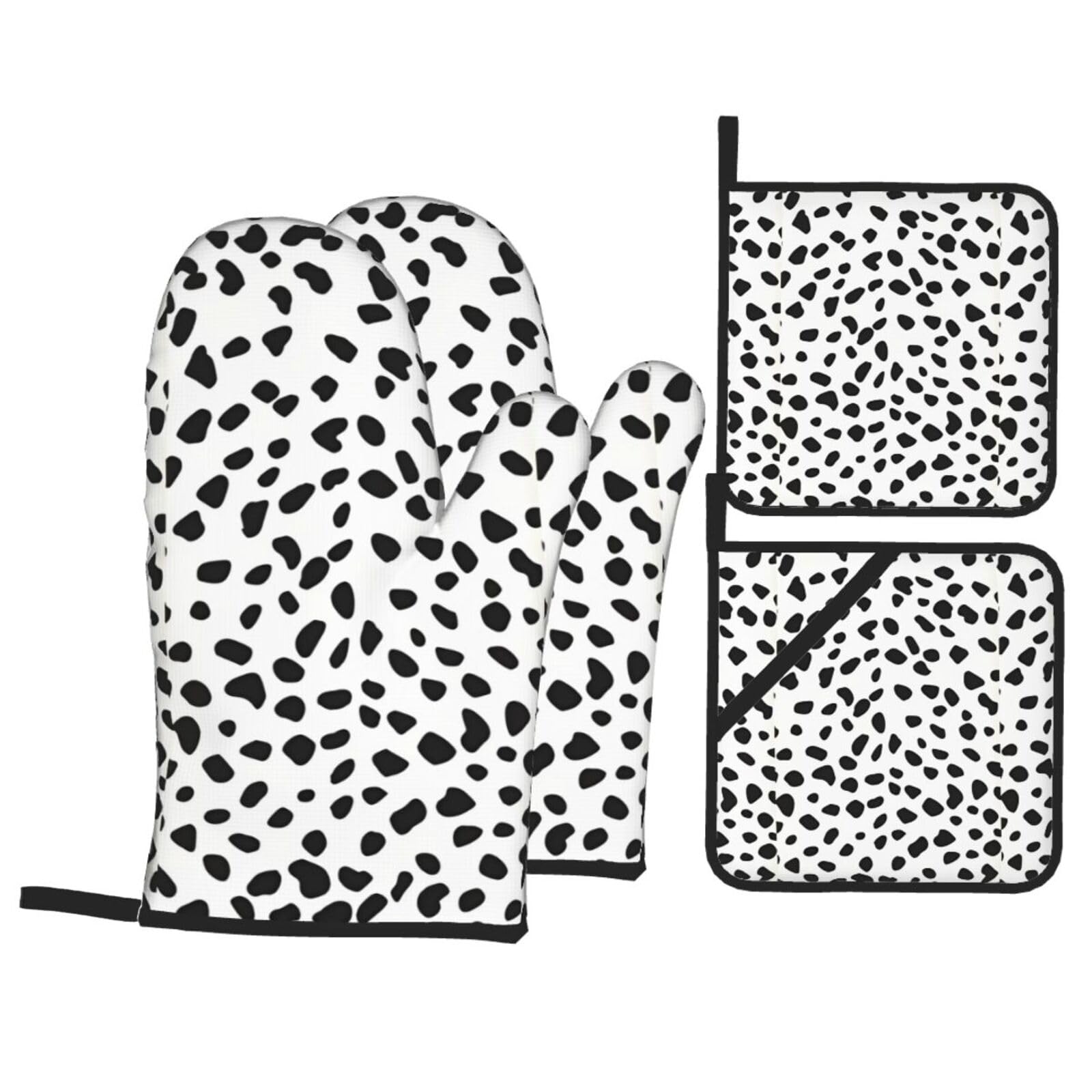 WHJSSF Cow Print Prints Kitchen Baking Set - 4-Piece Heat Protection Layers with Waterproof Potholders for Oven, Grill & Serving