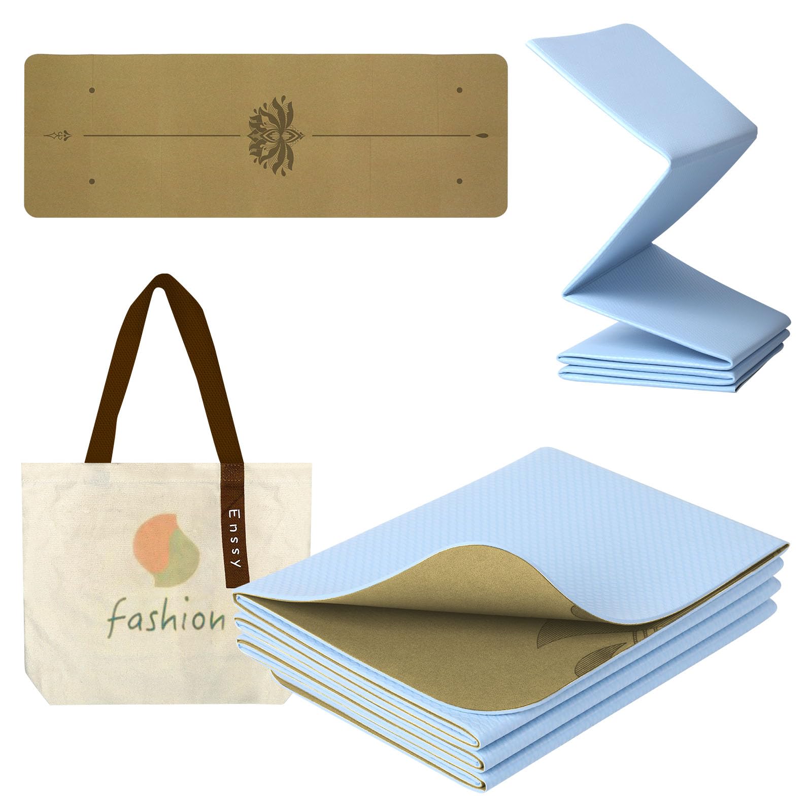 Tappetino da yoga da viaggio pieghevole piccolo 173 61 0,4 cm viene fornito con borsa leggera Pilate