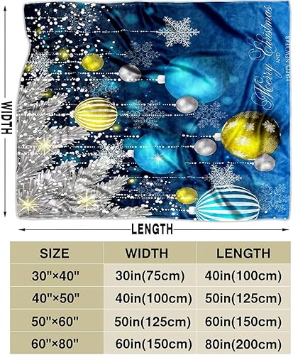 Miniatura 7 de LUVIVIHOME Manta de Feliz Navidad, bolas de Navidad azules doradas, manta de invierno con copos de nieve, manta individual, acogedora manta cálida y