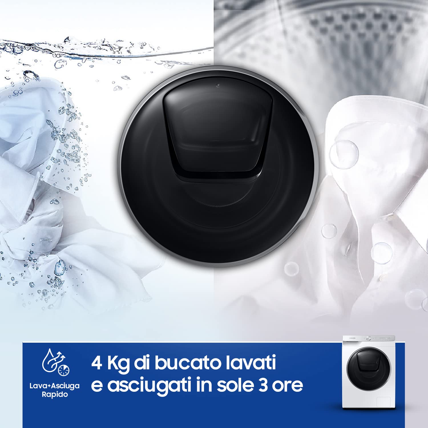 Samsung Lavasciuga Ai Control QuickDive™, WD90T954DSH/S3, Libera installazione, 9+6 Kg, 1400 RPM, Classe A/E, WI-FI, Vapore, Caricamento Frontale, 60l x 85h x 65p cm