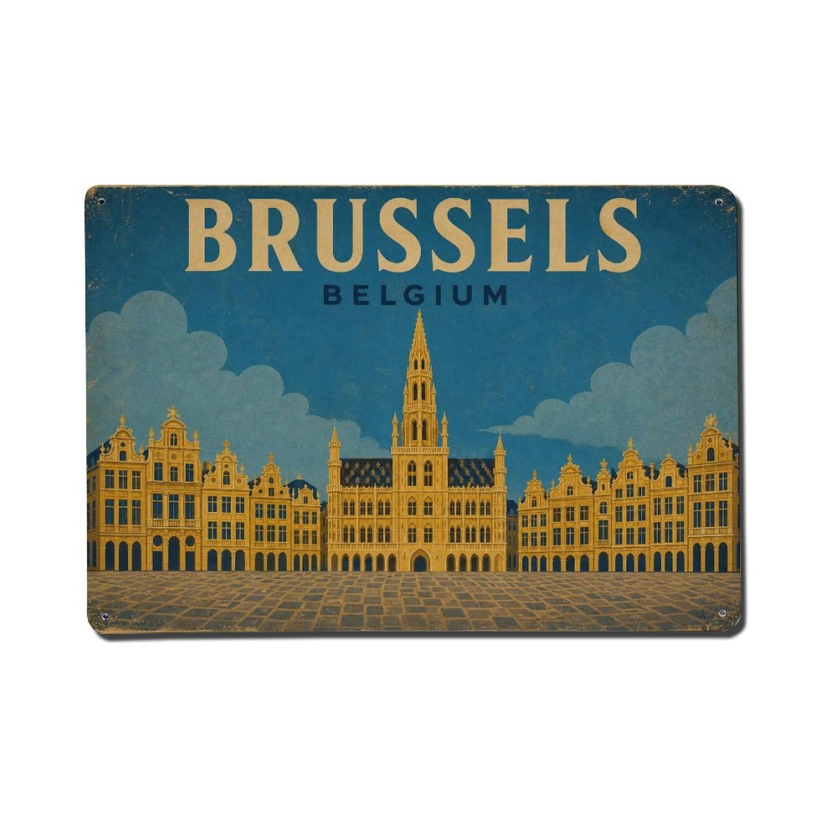 Vintage Travel Belgium Brussels Metal Tin Sign