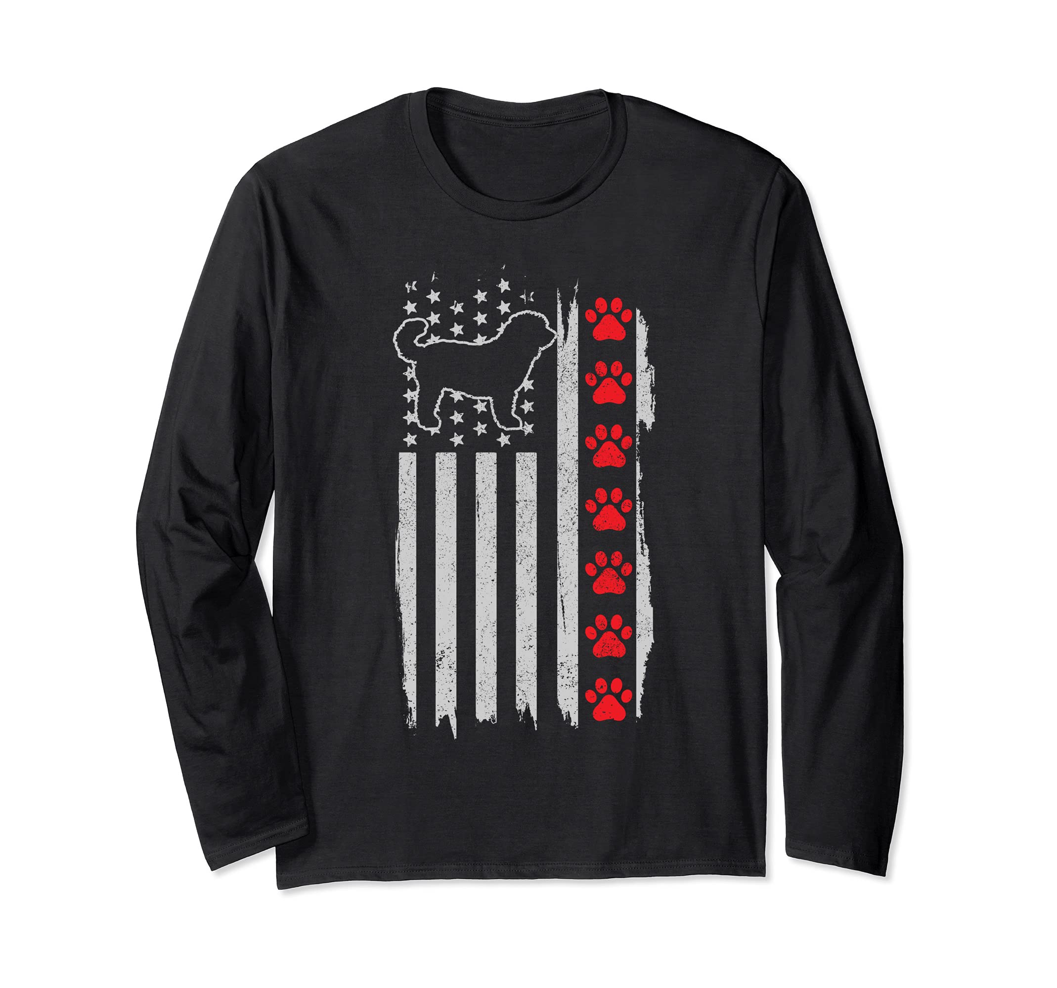 Goldendoodle American Flag 4th Of July Patriotic Doodle Dog Long Sleeve T-Shirt, Black