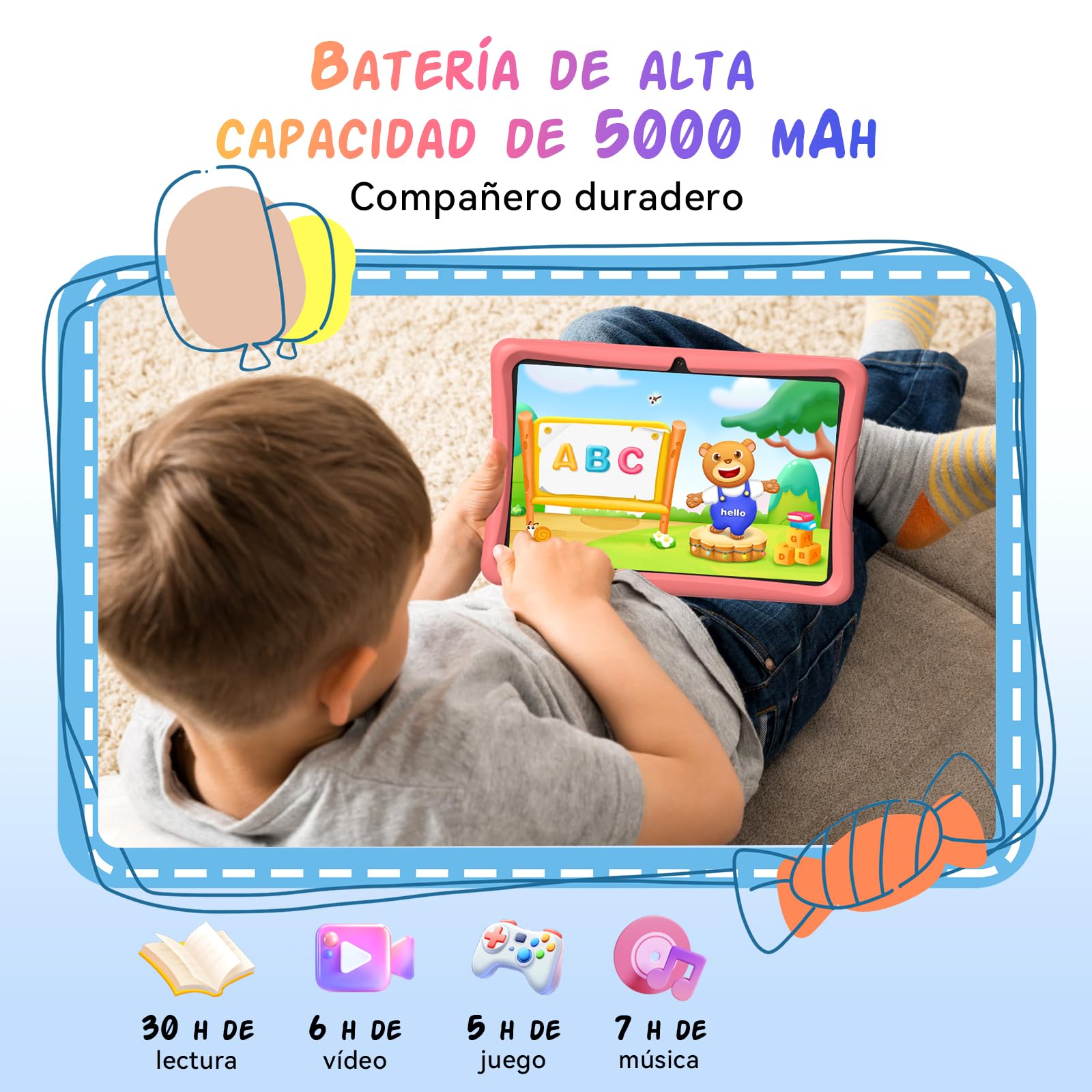 Tablet para Niños 10 Pulgadas, Android 16 Tablet para Niños de 3 a 12 Años, 16GB RAM 64GB ROM/2TB TF, Controles Parentales, GMS, WiFi6, Tablet Infantil con Funda Anticaídas y Lápiz, Garantía de 4 años
