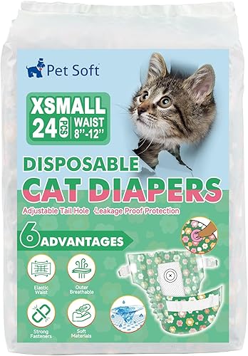 Miniatura 8 de Pet Soft Pañales desechables para gatos hembras y machos, pañales para cachorros con agujero de cola de espuma ajustable, S (24 unidades, verde)