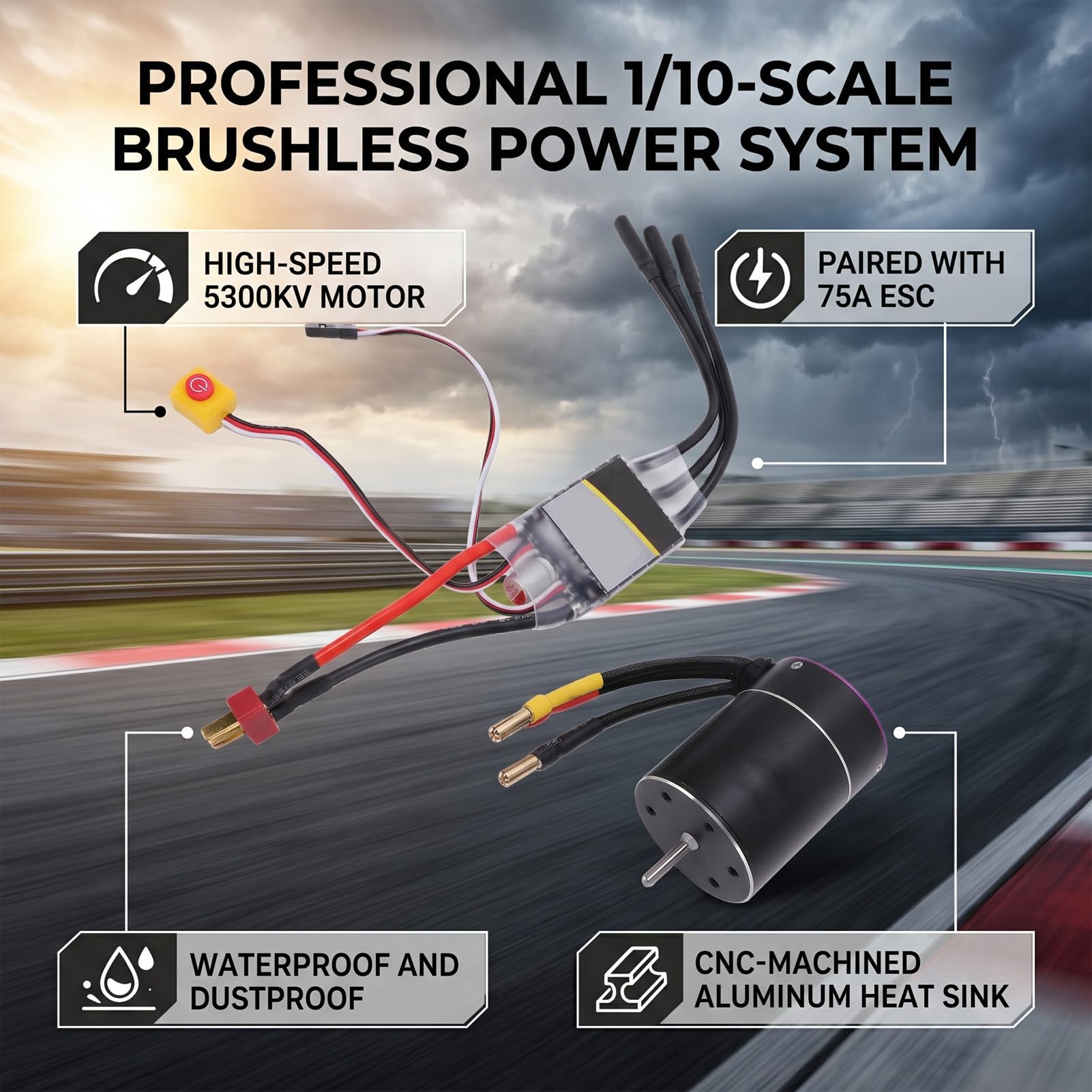 Dilwe Set Combinato ESC Motore RC, Motore Brushless 5300KV 3650 con ESC 75A per Parti di Aggiornamento per Barche per Auto 1/10 1/8 RC