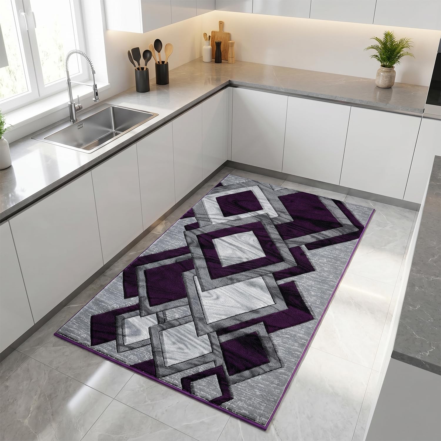 Rugs Garden Dazzling Diamond Large Area Rug Carpet Washable Non-Slip Soft Modern Indoor Floor Rug for Living Room, Bedroom, Hallway, Lounge (Purple, 120x170 cm)