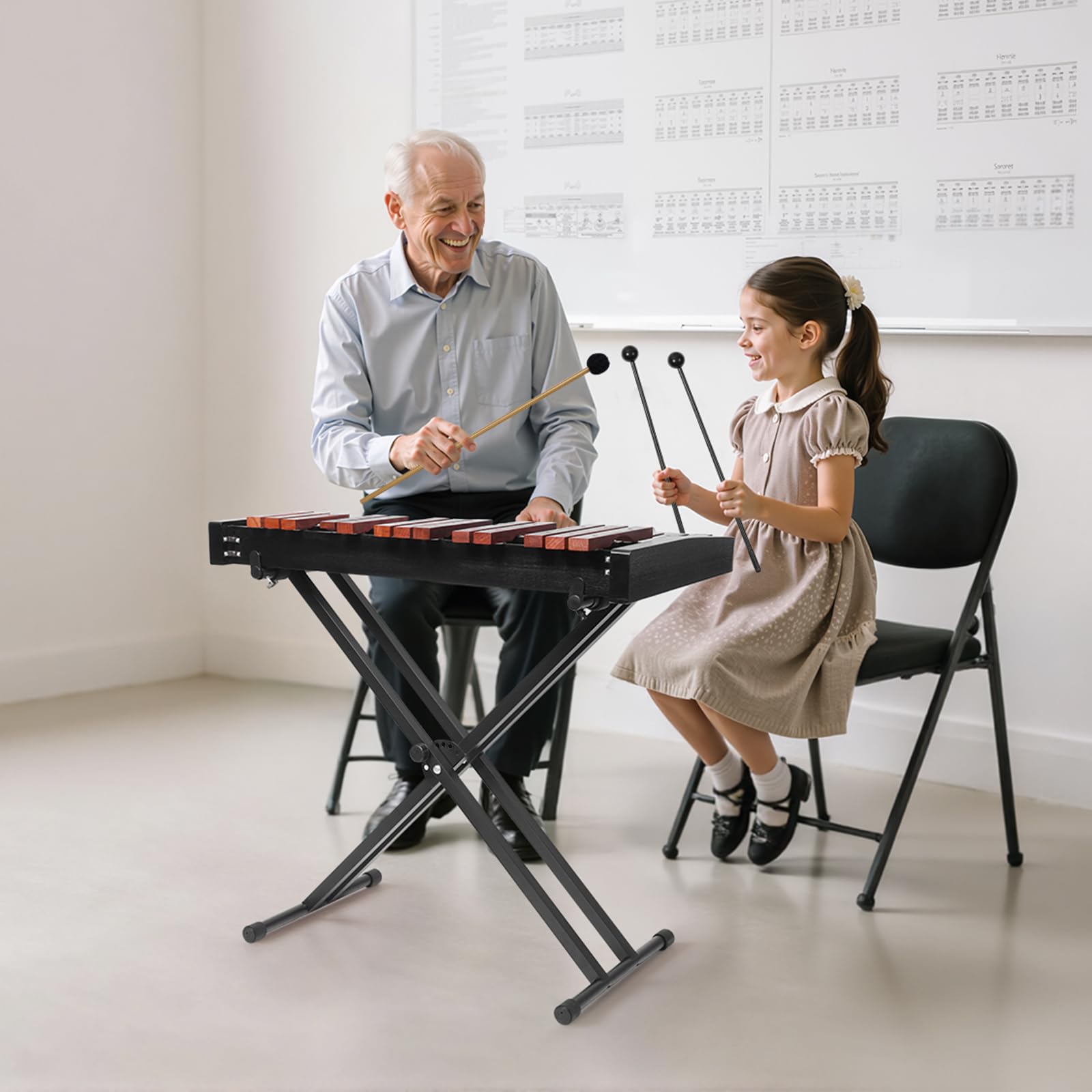VEVOR Glockenspiel Diatonico Xilofono, 32 Note, Strumento a Percussione Professionale in Legno, con Supporto Regolabile in Altezza 4 Bacchette, Borsa per Trasporto, per Insegnamento Musicale