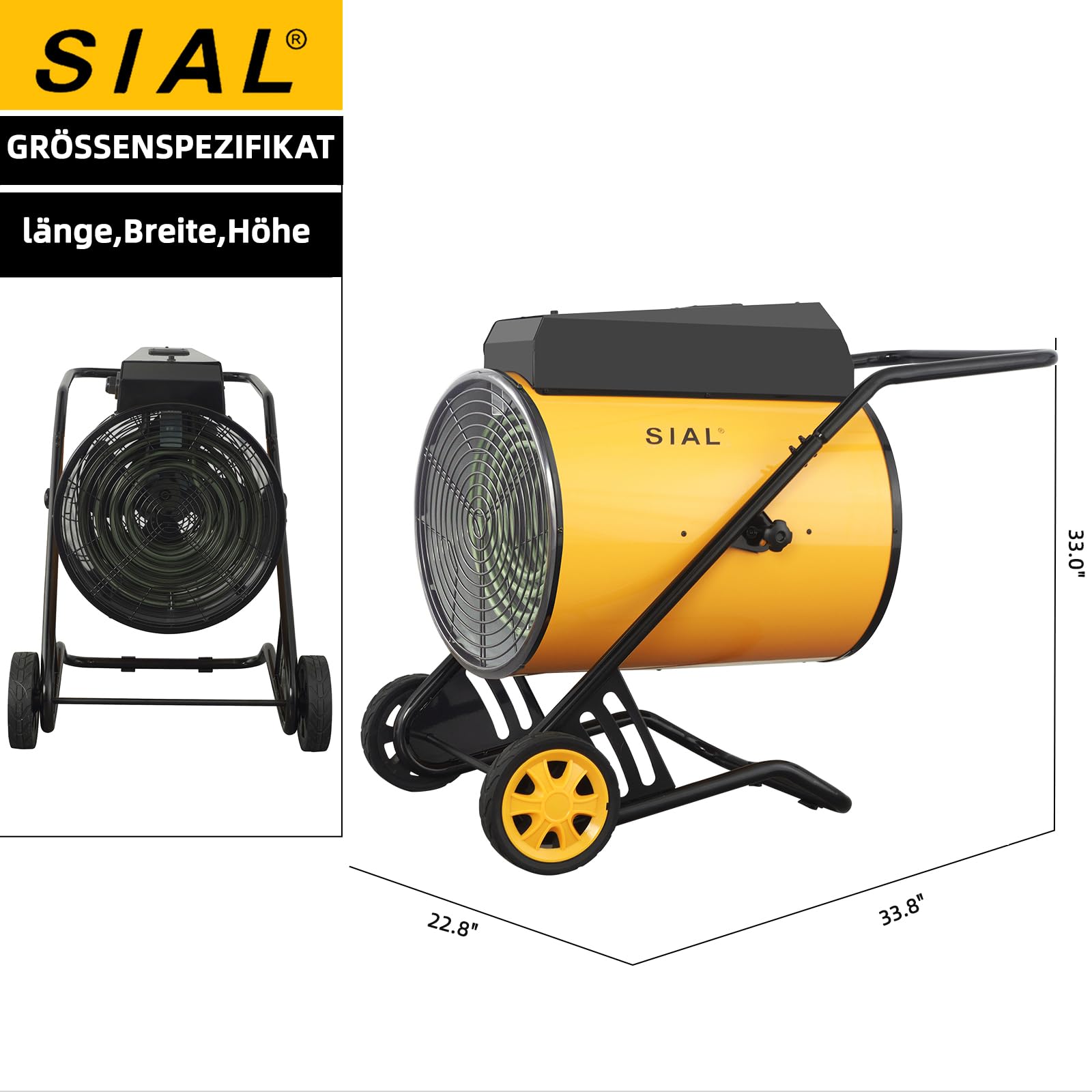 SIAL Industriell Heizlüfter 30000W, 400V - Elektrische Heizung - Heizstrahler Bauheizer - Heizgebläse Für Garagen, Werkstätten, Baustellen - D30 - Gelb