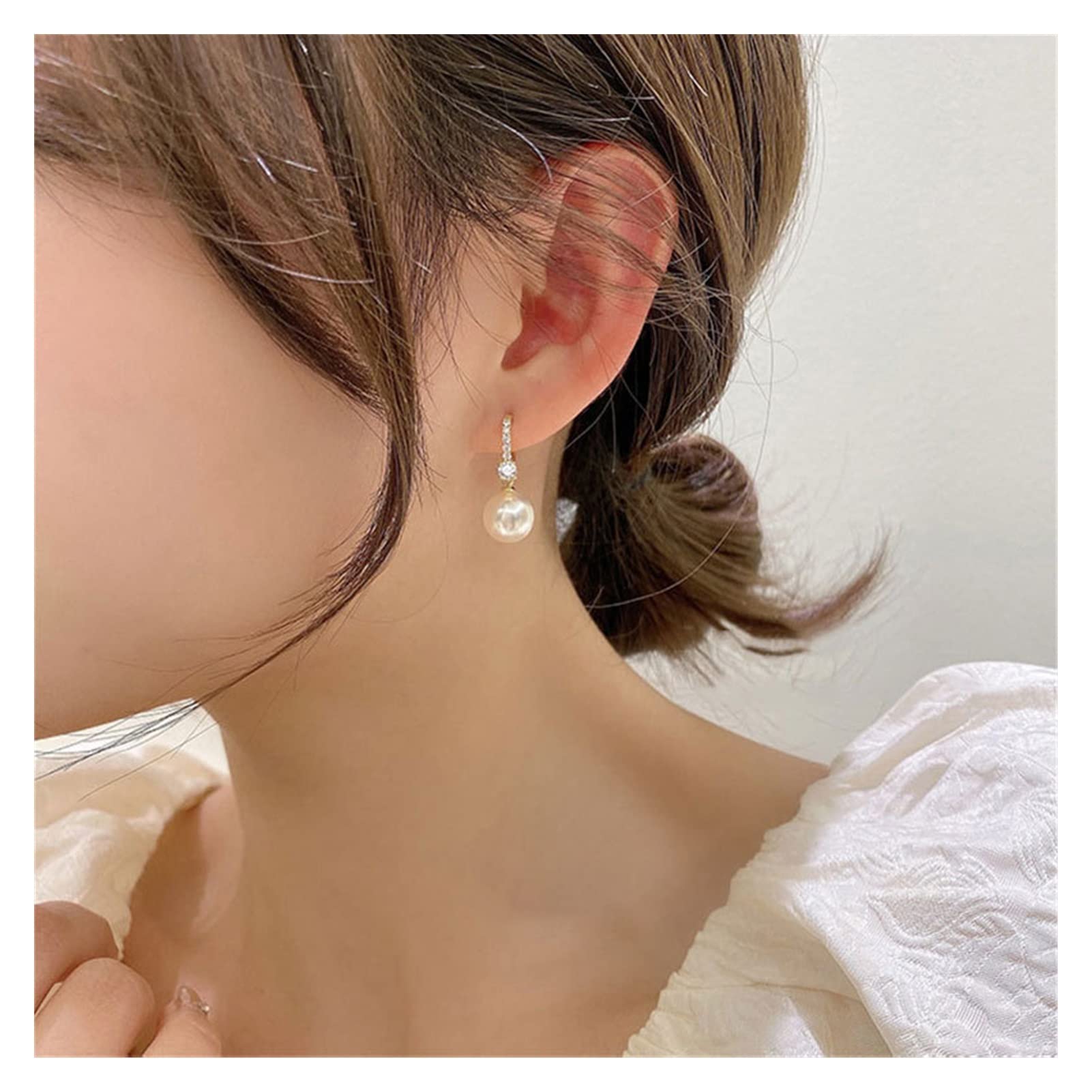 Creolen aus Sterlingsilber mit Perlen für Damen, schlicht, trendig, Temperament, Partyschmuck, High-End-Ohrringe (Edelsteinfarbe: Gold)