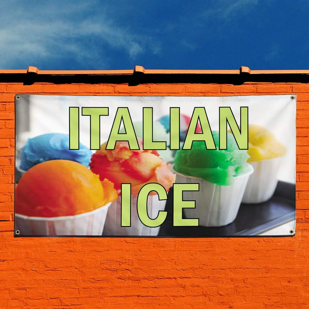 Vinyl Banner Sign Italian Ice #1 Style D Italian Ice Marketing Advertising Yellow - 24inx36in, 4 Grommets, One Banner
