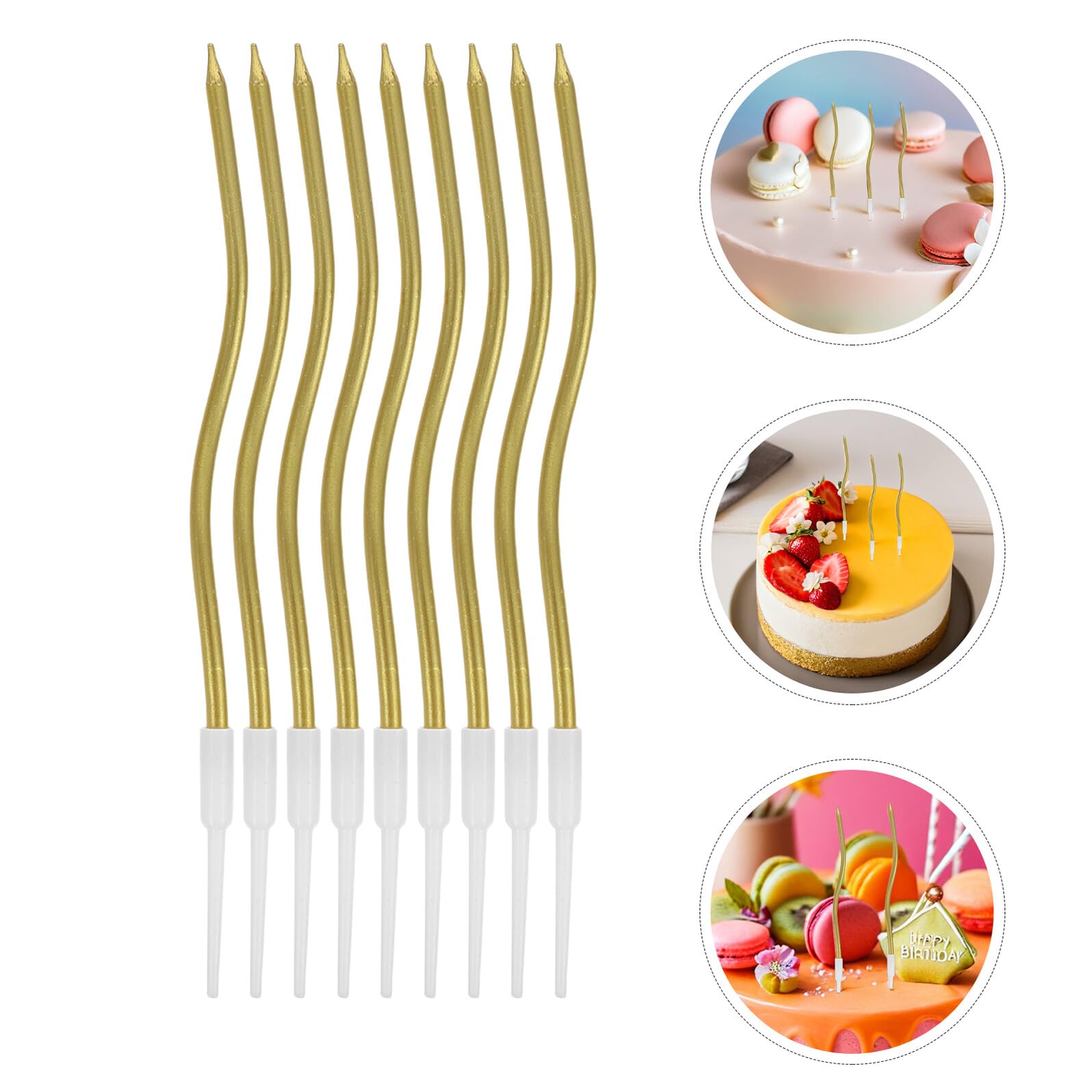 STOBAZA 120 Unidades Velas de Cumpleaños Espirales Doradas para Pastel con Soporte, para Fiestas al Aire Libre, Cera de Parafina sin Olor y Llama Estable, Decoración Elegante para