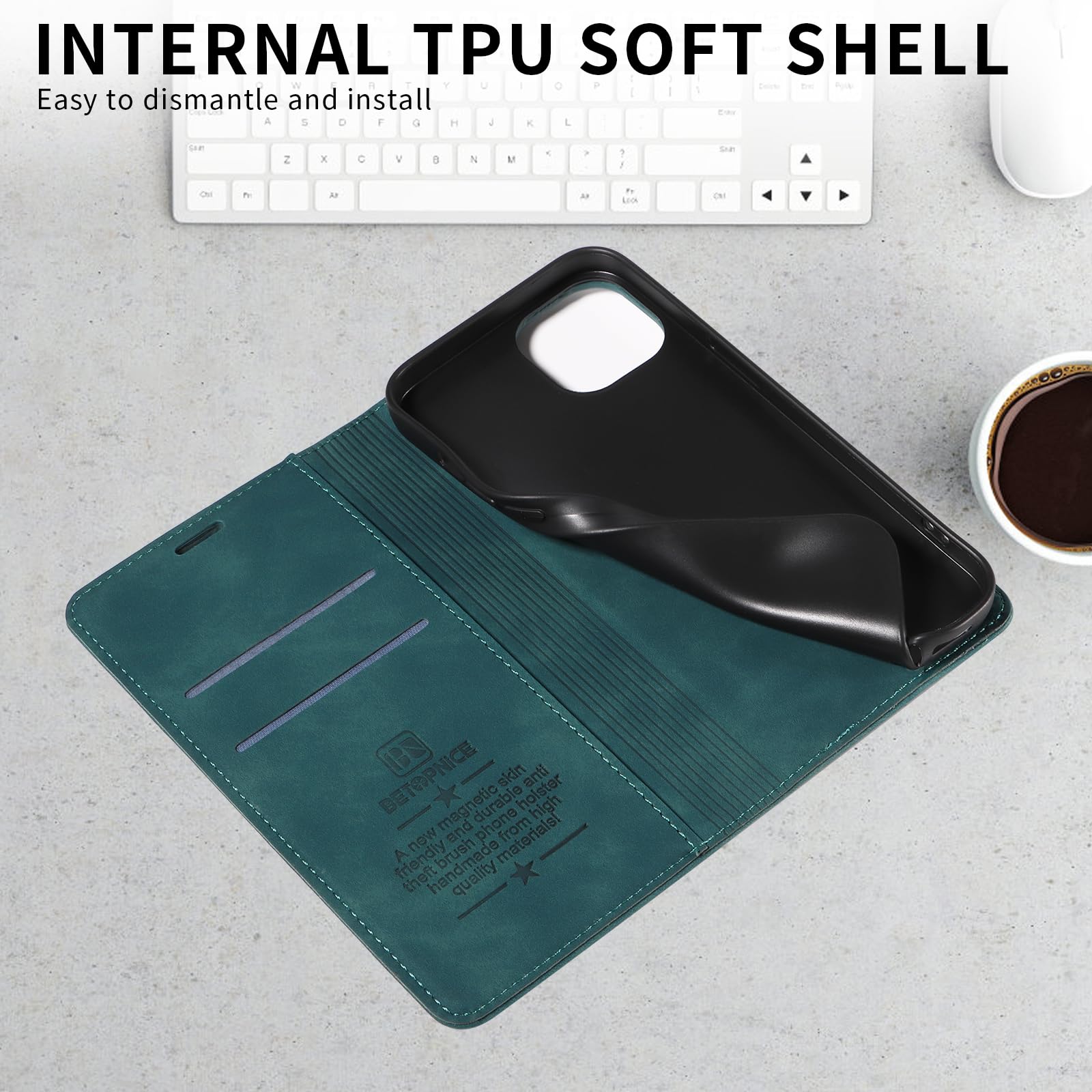 BoxTii Cover per OnePlus 13, Custodia in PU Pelle Portafoglio, Magnetica Flip Cover a Libro con Slot per Schede per OnePlus 13, Blu