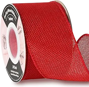 Burlap Wired Ribbon 2-1/2 Inch x 10 Yards Solid Wired Edge Ribbon for Big Bows, Wreaths, Outdoor Decoration, Gift Wrapping, Fall Crafts, Flower Bouquets, Garland (Red)