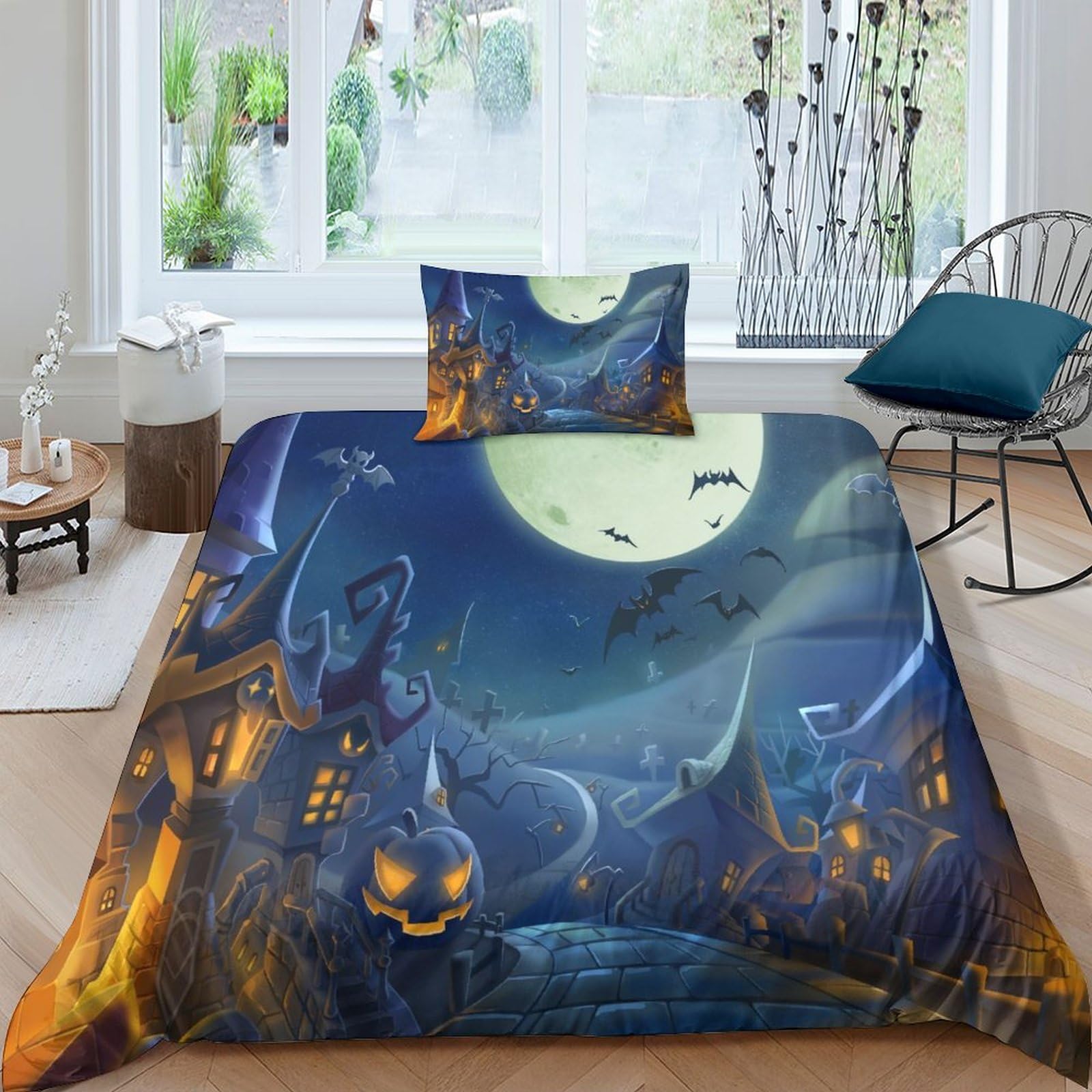 Housse de couette citrouille Toussaint literie 3D microfibre pour chambre enfant