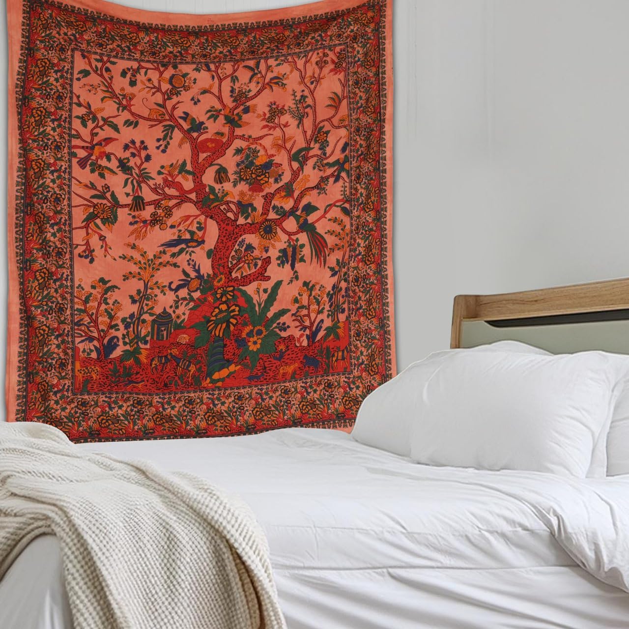 Craft Trade Tree of Life Tapestry Orange Wall Hanging Tapestry Boho Cotton Hippie Tapestries for Decor Living Room Yoga Meditation and Bedroom - Image 4