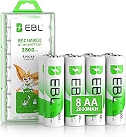 EBL 8-Pack AA Rechargeable Batteries 2800mAh NiMH High Capacity Pre-Charged Low Self-Discharge with Storage Cases