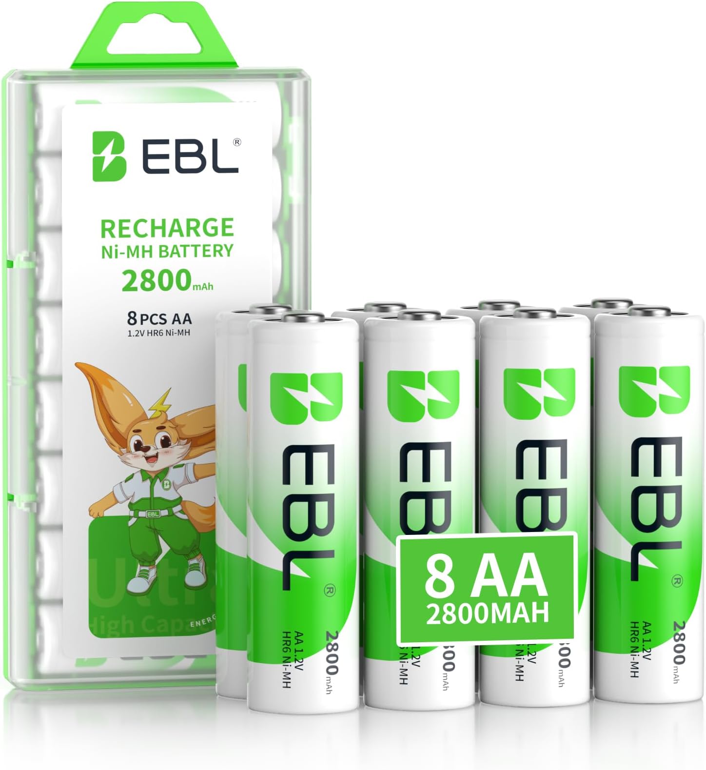 EBL 2800mAh Rechargeable Battery AA 8 Pack, High Capacity 1.2V NIMH AA Rechargeable Batteries with Long Lasting Power, Low Self-Discharge & Pre-Charged