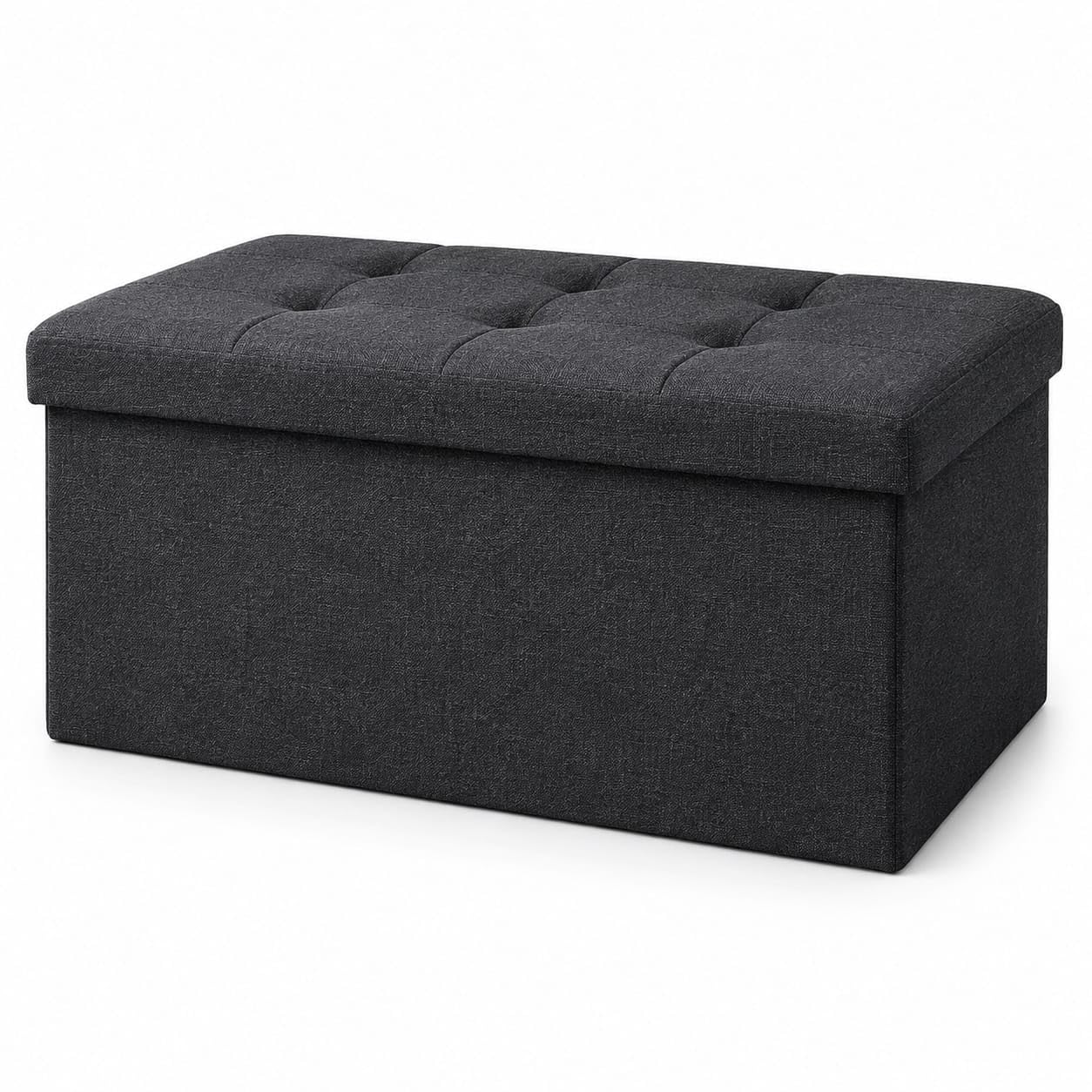 SIGMA LOOM Foldable Storage Ottoman Bench - Large Linen Storage Box Seat - Collapsible Footstool with Lid - Bedroom Living Room Toy Storage Chest - Padded Ottoman Seat Bench - Dark Grey Storage Stool