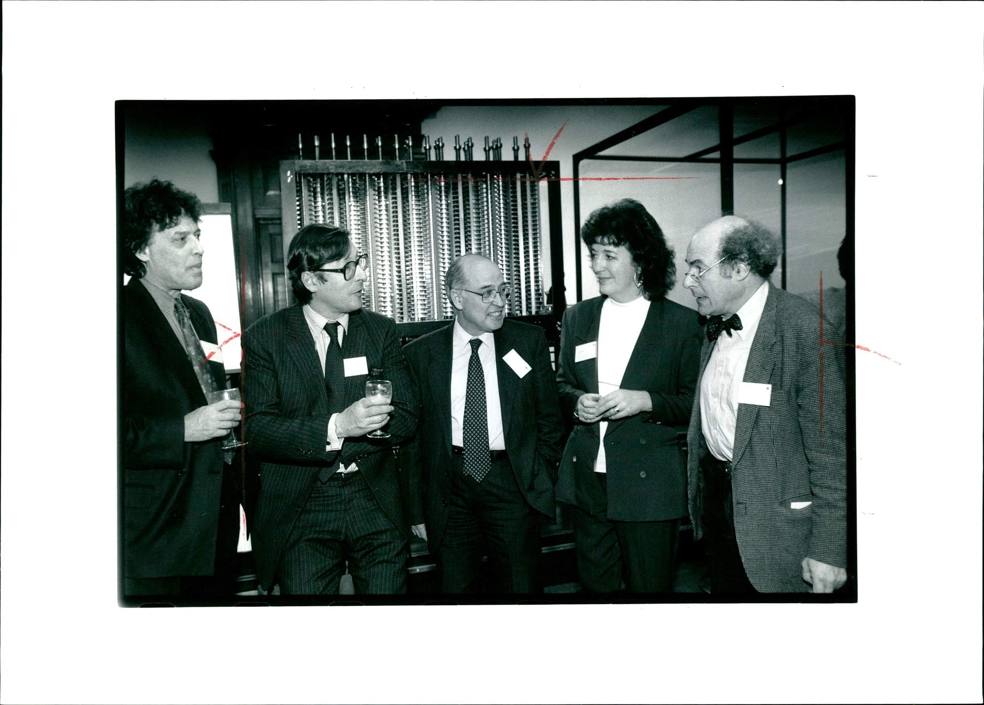Vintage photo of Max Hastings with Sir. Michael Atiyah and Judith Hann.