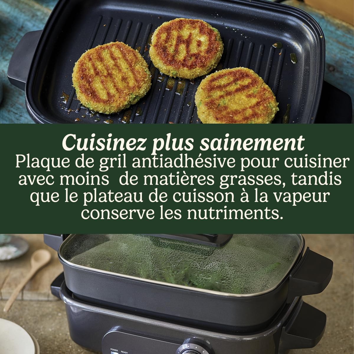Cuisinart Cook In multicuiseur 5 en 1| Griller, saisir, cuire à la vapeur, mijoter et mitonner | Plaques et casseroles antiadhésives et interchangeables | Empilables, rangement facile | Gris minuit
