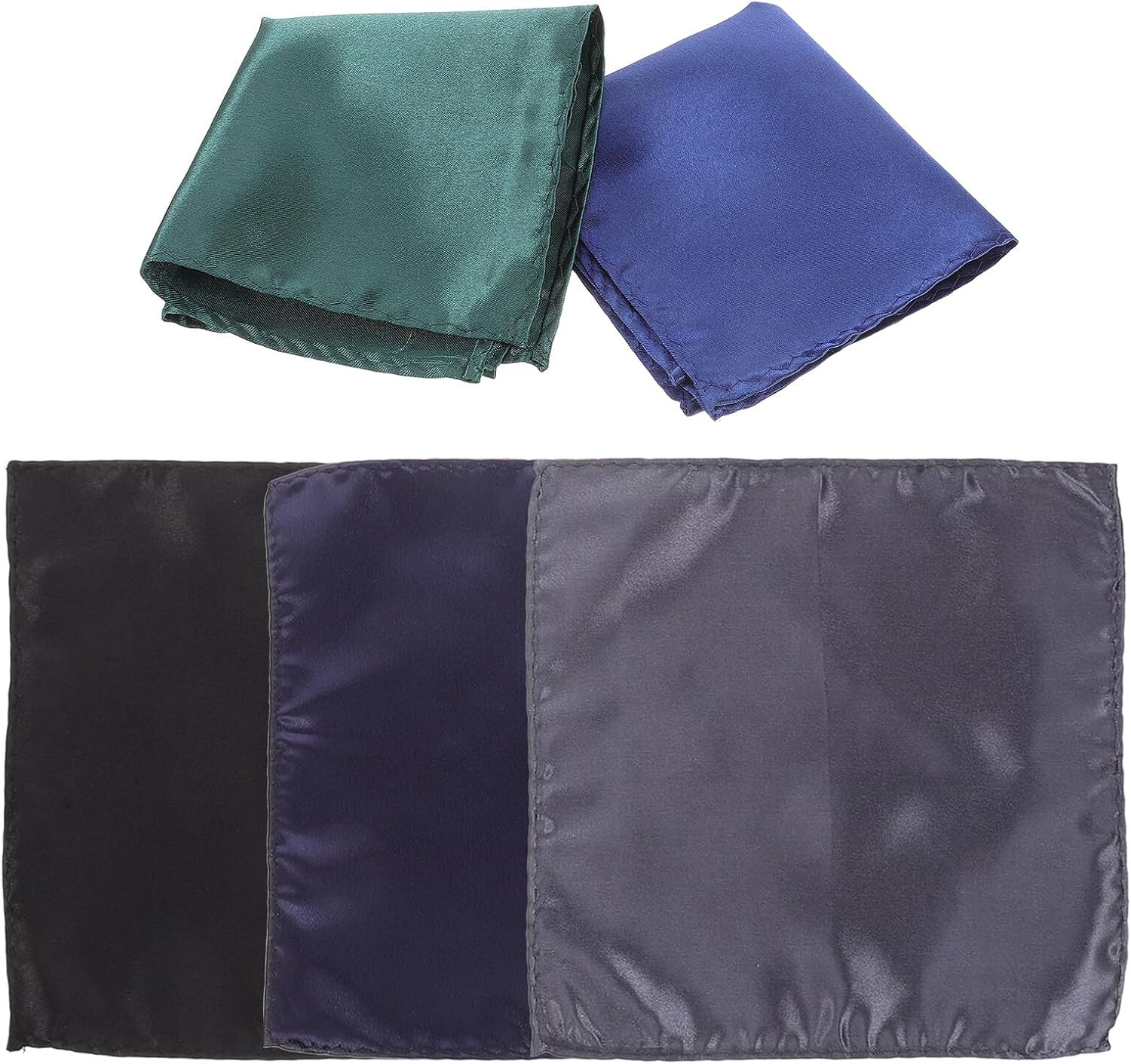 5pcs Men’s Cotton Pocket Squares Set for Formal Suits Wedding Accessories, Reusable Handkerchiefs in Black Navy Gray Green, Machine Washable, No Iron Required