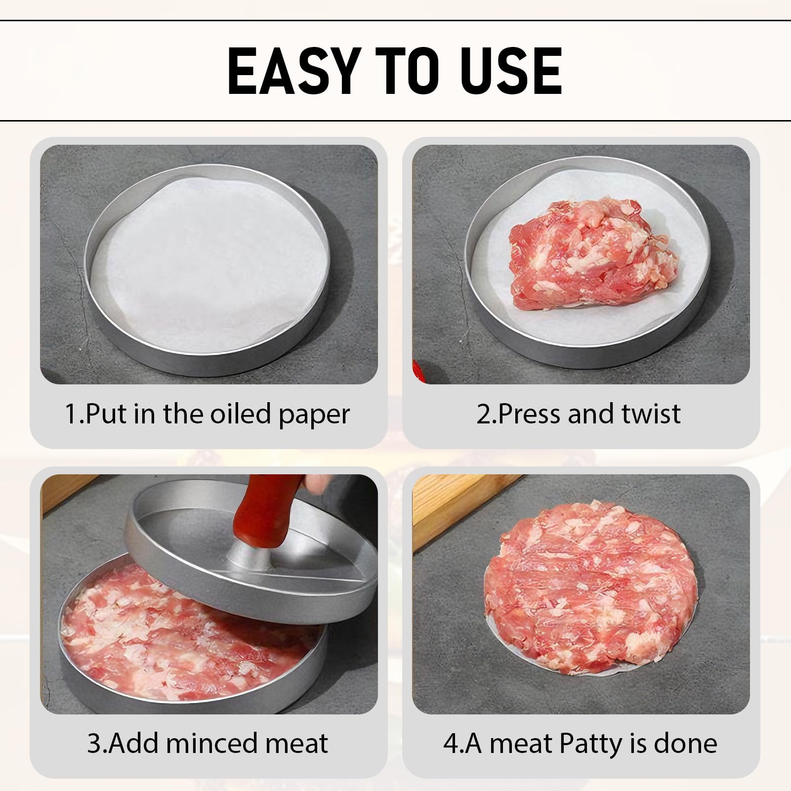 Presse à Burger en Aluminium, pour la Réalisation de BBQ, de Hamburgers Farcis, de Hamburgers au Bœuf, Presse Burger Antiadhésive