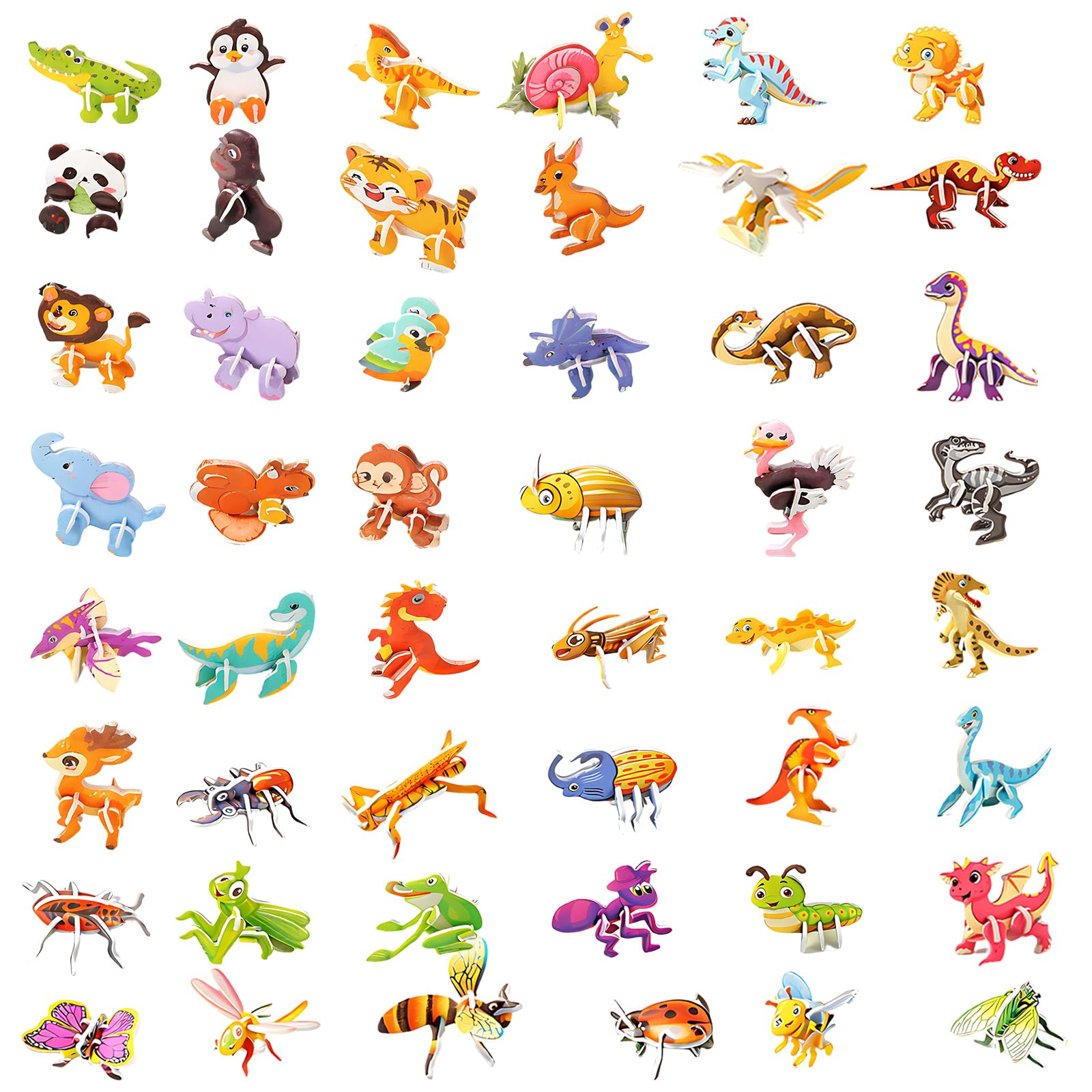75 PCS 3D Cartoon Puzzle Collection Set, Animal Insect and Dinosaur 3D Puzzle Set for Creative Assembly, 3D Animals and Dinosaur Puzzle for Engaging Activity