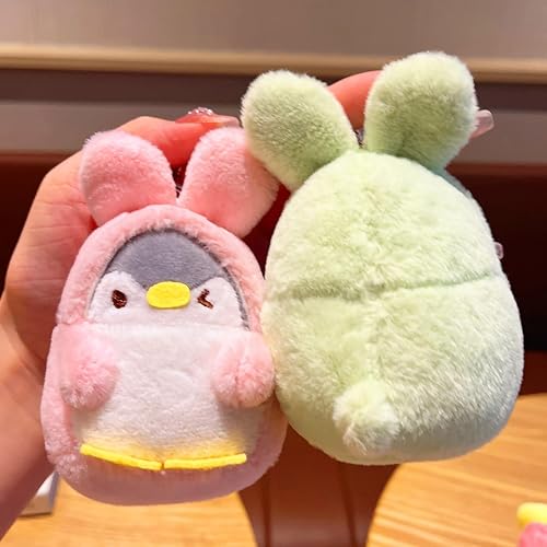 Miniatura 2 de Paquete de 1 llavero de peluche de pingüino, diseño de pingüino gordito con disfraz de animal, mochila y bolso colgante, color rosa, Rosado