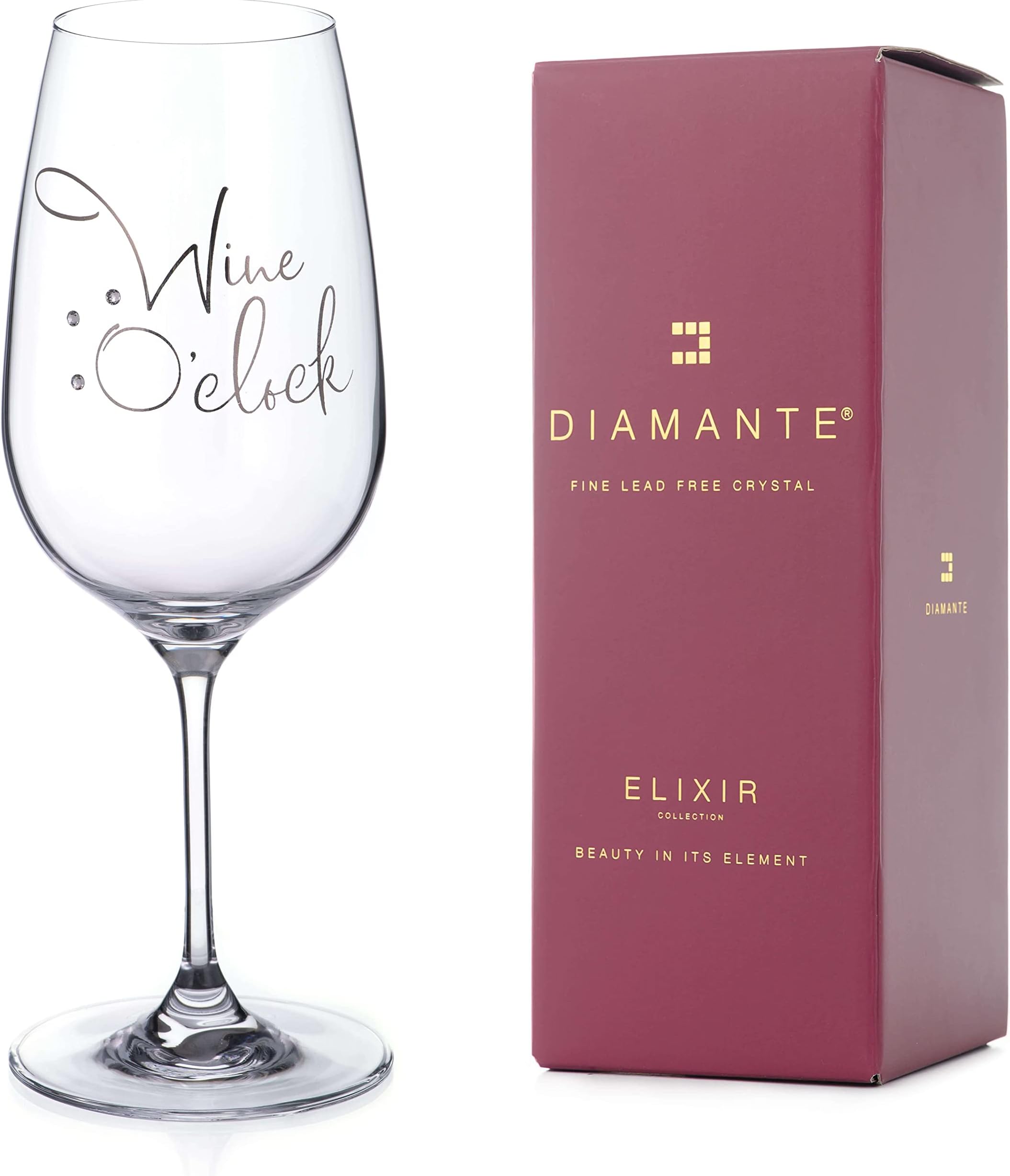 DIAMANTE Swarovski Wine O’Clock Glass Single Crystal Wine Glass with