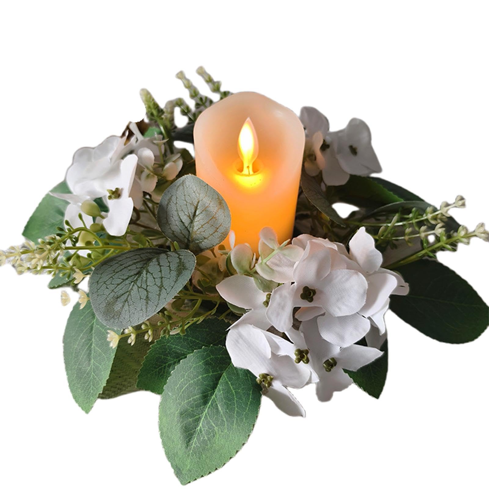 Anelli Per Candele Floreali Con Ortensie - Mini Ghirlanda 25,4 Cm Per Pilastri - Fiori Finti In Seta - Decorazioni Per Matrimoni E Casa - Bianco - 5