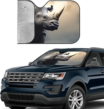 Car Windshield Sun Shade Foldable Rhino Auto Front Window Sun Shield Heat and UV Rays Sunshade for Car Front Window Keep Cool and Protect Auto Interior Accessories