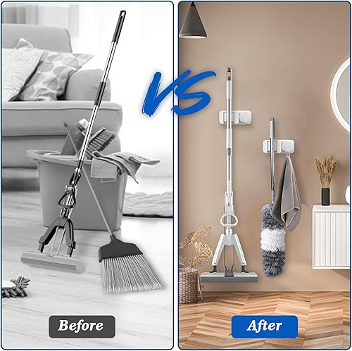 Miniatura 3 de Ganchos utilitarios para escobas y trapeadores, paquete de 4, soporte de pared autoadhesivo para baño, cocina, garaje, lavandería, almacenamiento