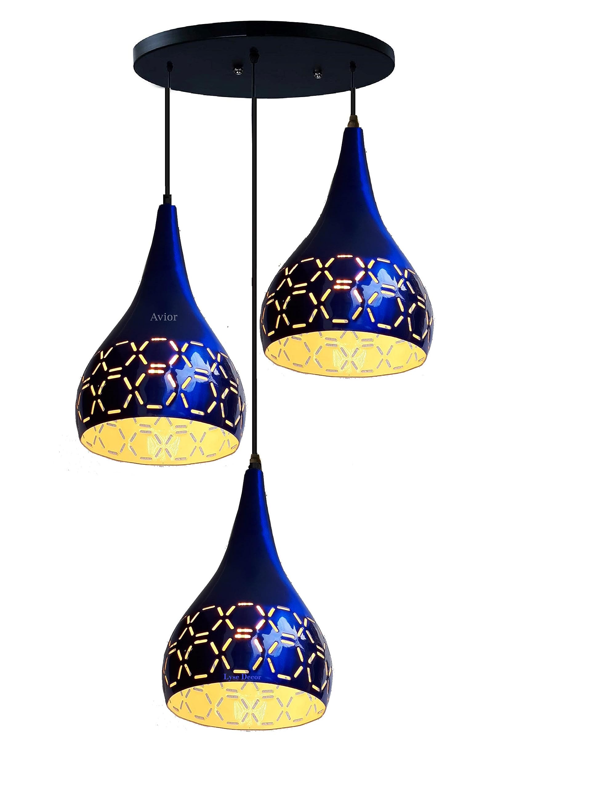 Lyse Decor Round Cluster Aluminum Hanging Pendant Ceiling Lights Lamp (3 Lights Blue Chandelier) - Blue, AC-image-17