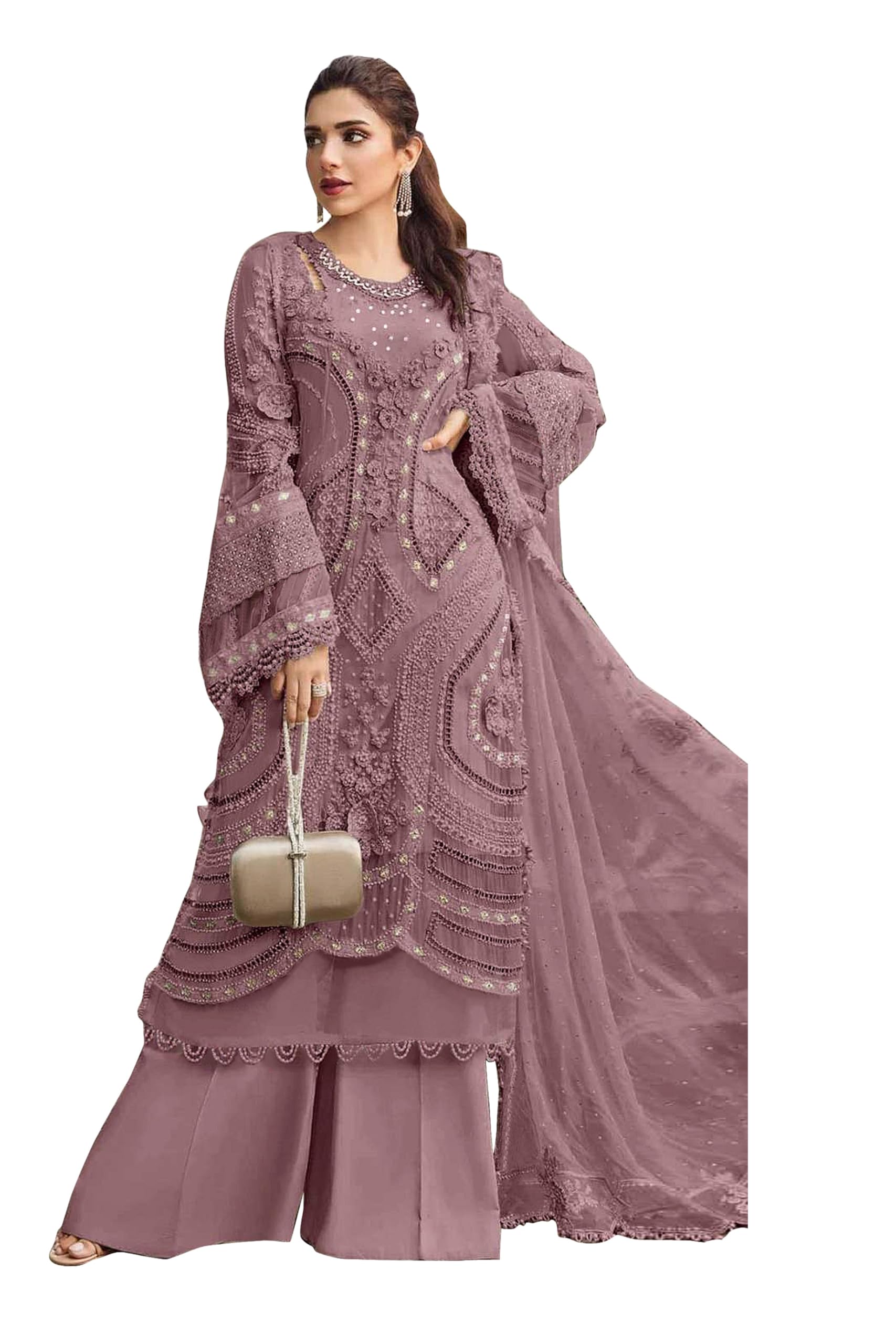 WOMEN'S Georgette Unstitched Pakistani Wedding Suit – Luxury 3-Piece Gown with Heavy Embroidery and Dupatta (SF271367 Light Blue free-size)-picture-13
