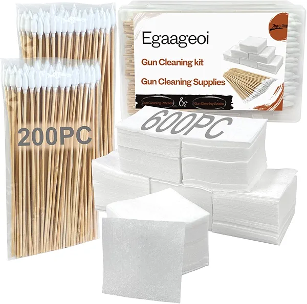 Gun Cleaning Supplies – 2" Lint-Free Highly Absorbent Patches and 6" Pointed Cotton Swabs for Firearm Maintenance, Bore Cleaning and Hard-to-Reach Areas, Compatible with Pistols, Rifles, and
