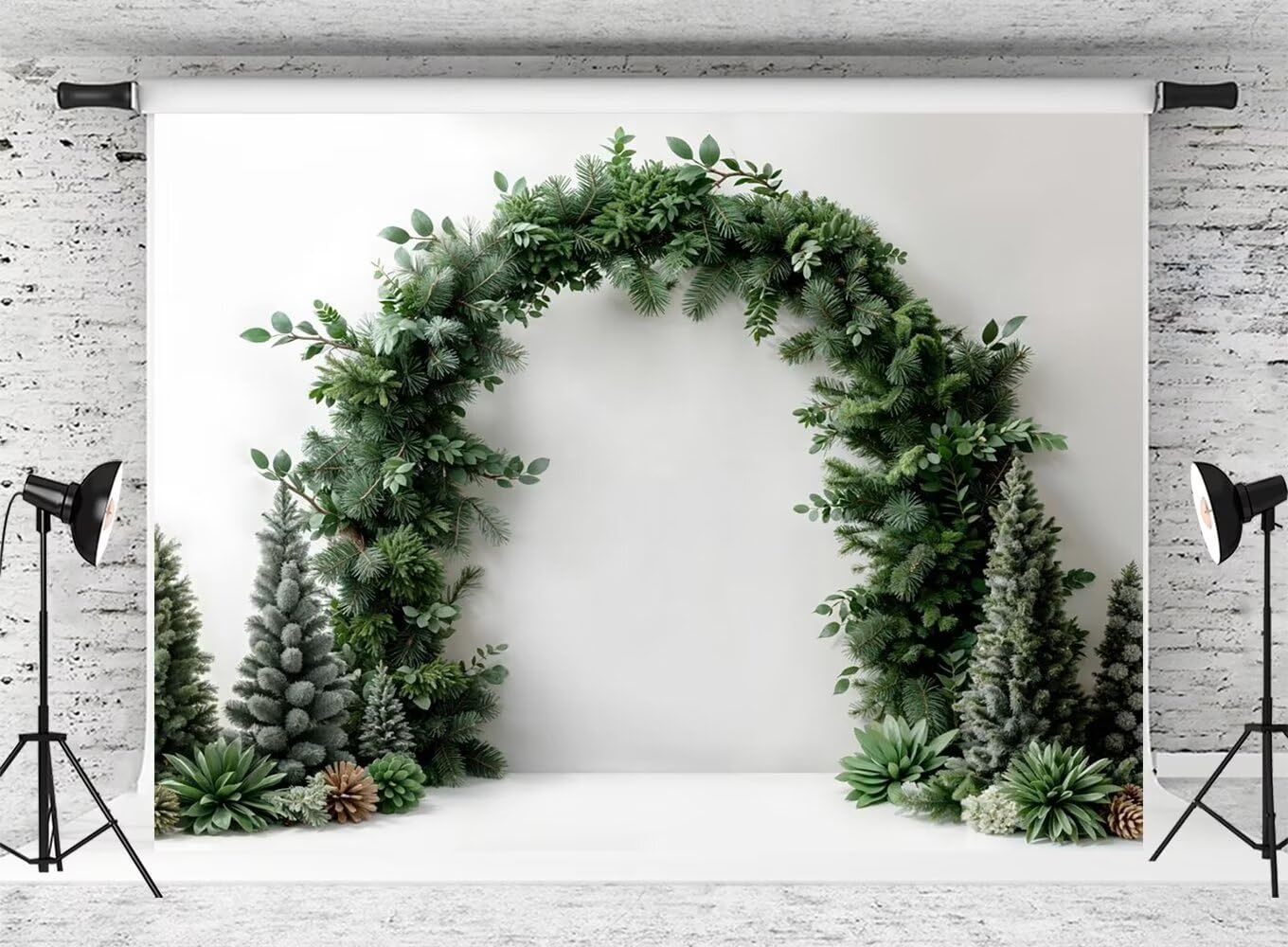 Kate Christmas Arch White Wall Backdrop Dark Green