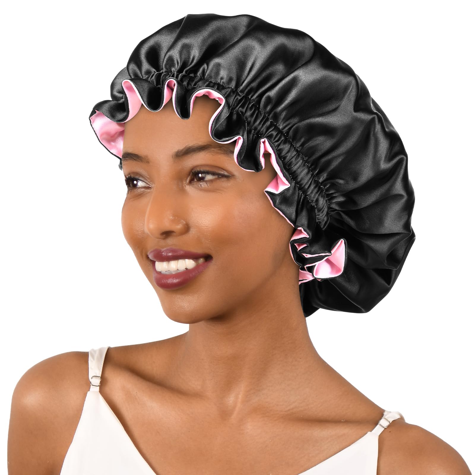 YANIBESTSilk Satin Bonnet for Sleeping Double Layer Ajustable Bonnet for Women Curly Natural Hair,BlackOEKO-TEX STANDARD 100