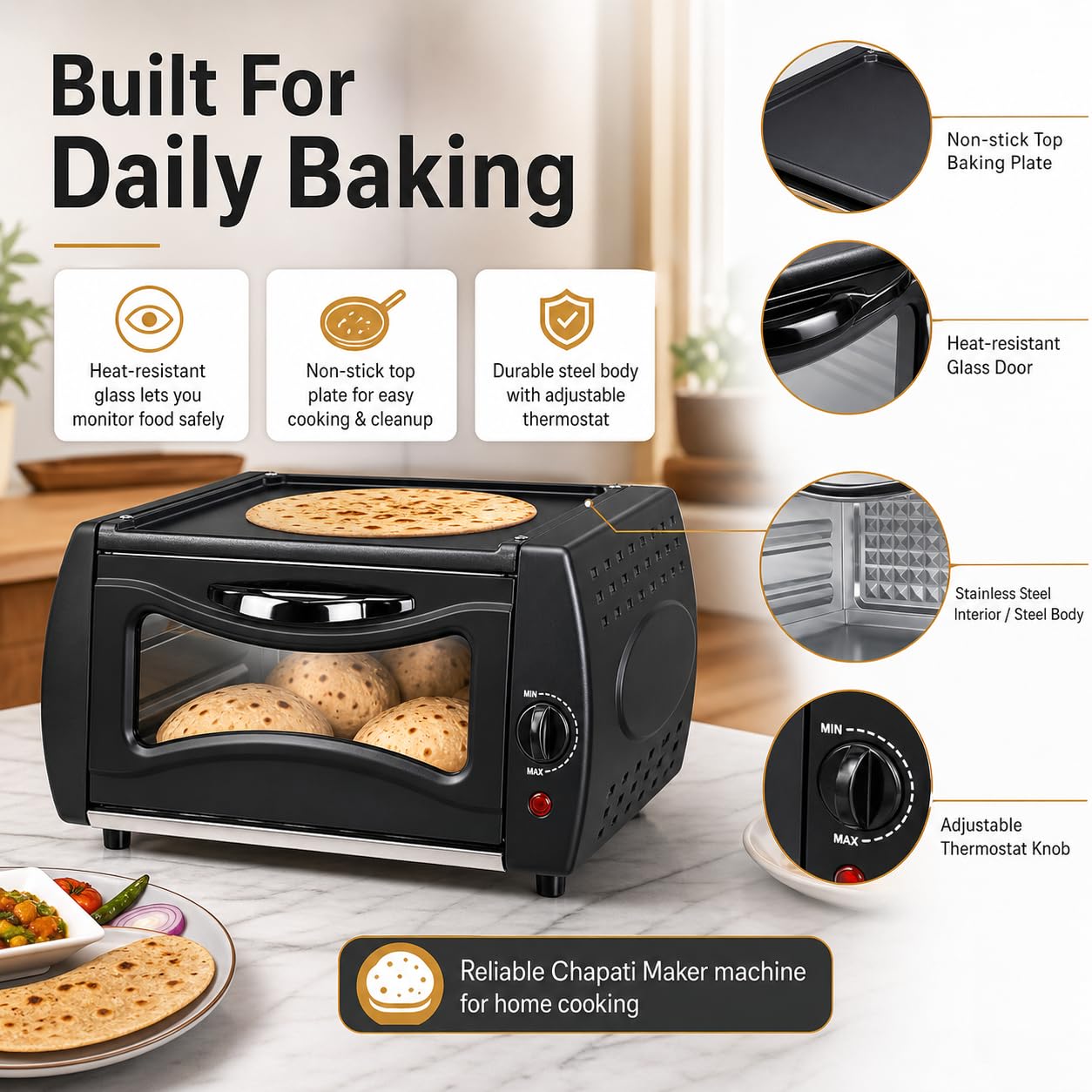 Four électrique Tandoor Roti Maker, machine Chapati Maker 1500 W, contrôle de température 50-400 ℃, avec plaque de cuisson et grille, pour pizza Lahmacun Manakish Naan