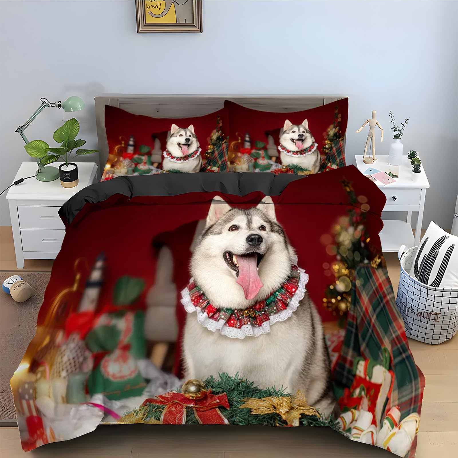 Housse de couette 220x240 parure de lit Noël 3 pièces microfibre avec taies d'oreiller